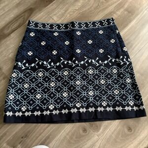 LOFT Navy Blue Embroidered Structured Skirt Size 12 Floral Cotton Blend India